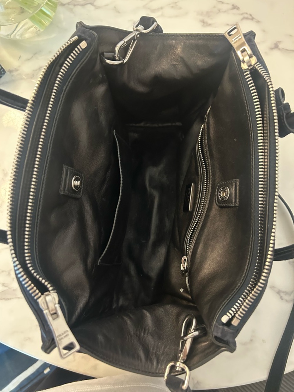 Prada Black Suede Satchel with Top Handles - Picture 5 of 6